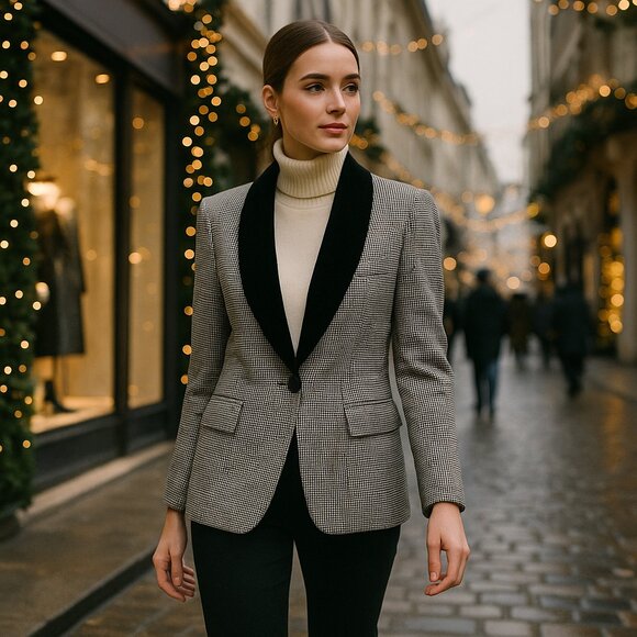 Vintage Evan-Picone Wool Blazer w/ Velvet Shawl Collar – Made in USA, Size 12 - Picture 1 of 16